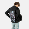 facemelter patch on male og denim jacket in raven