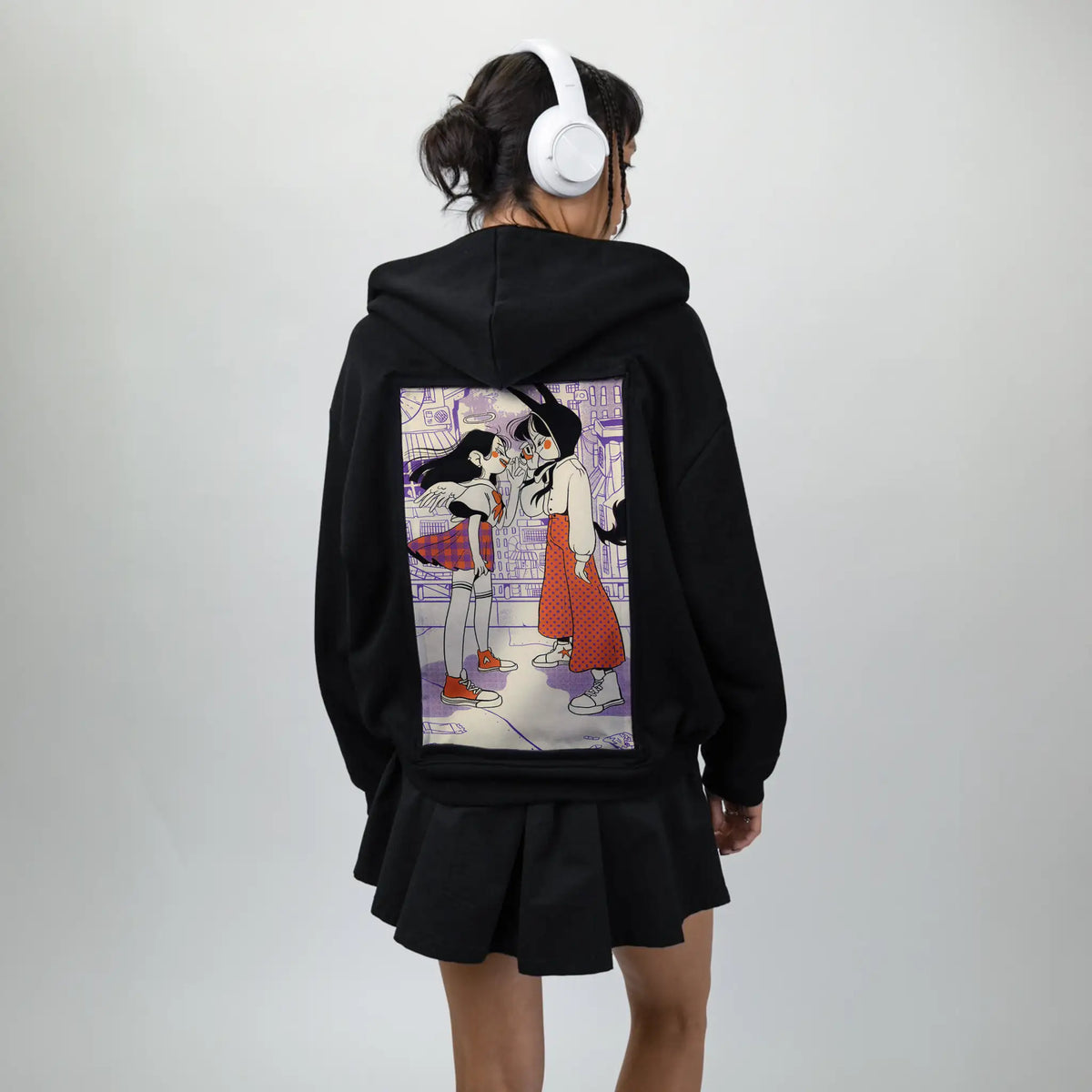 faceoff patch on female essential zip hoodie in after hours