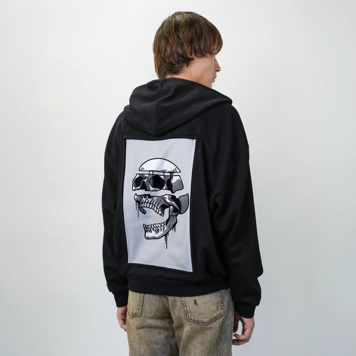 fallingapart patch on male essential zip hoodie in after hours