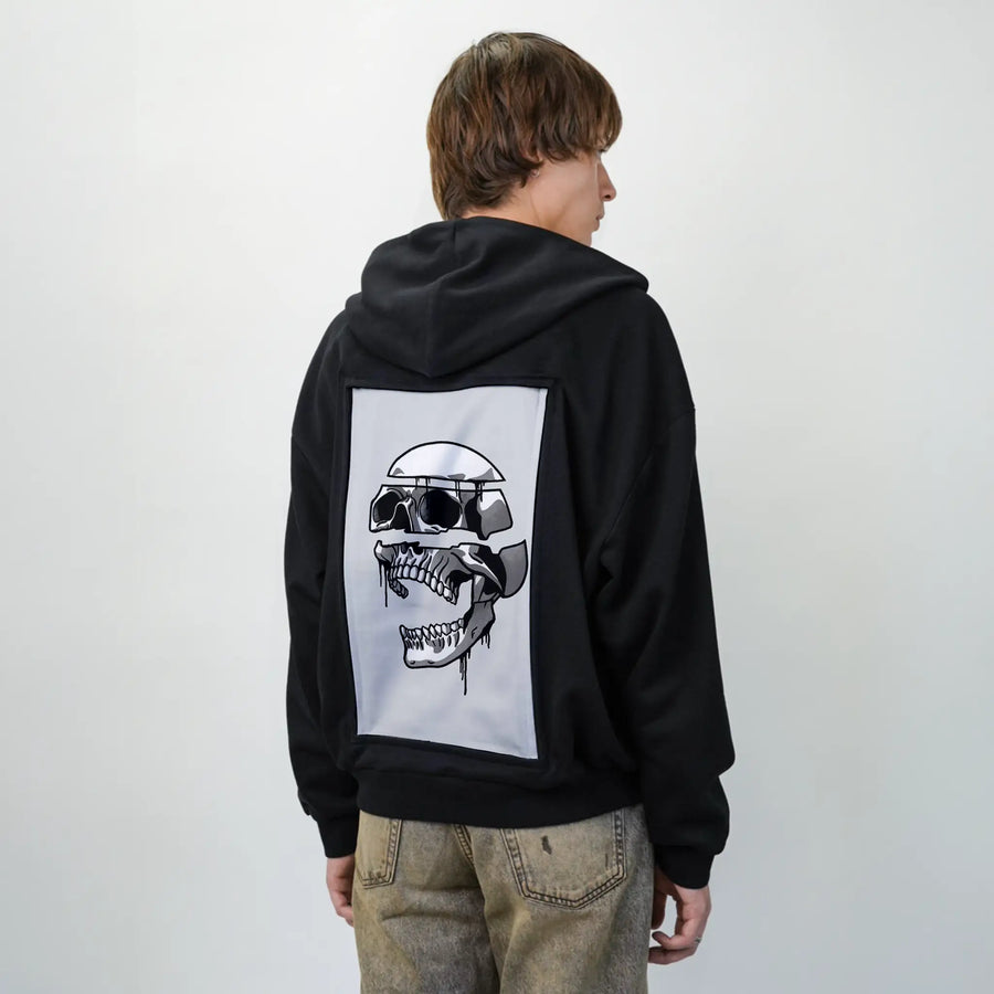 fallingapart patch on male essential zip hoodie in after hours
