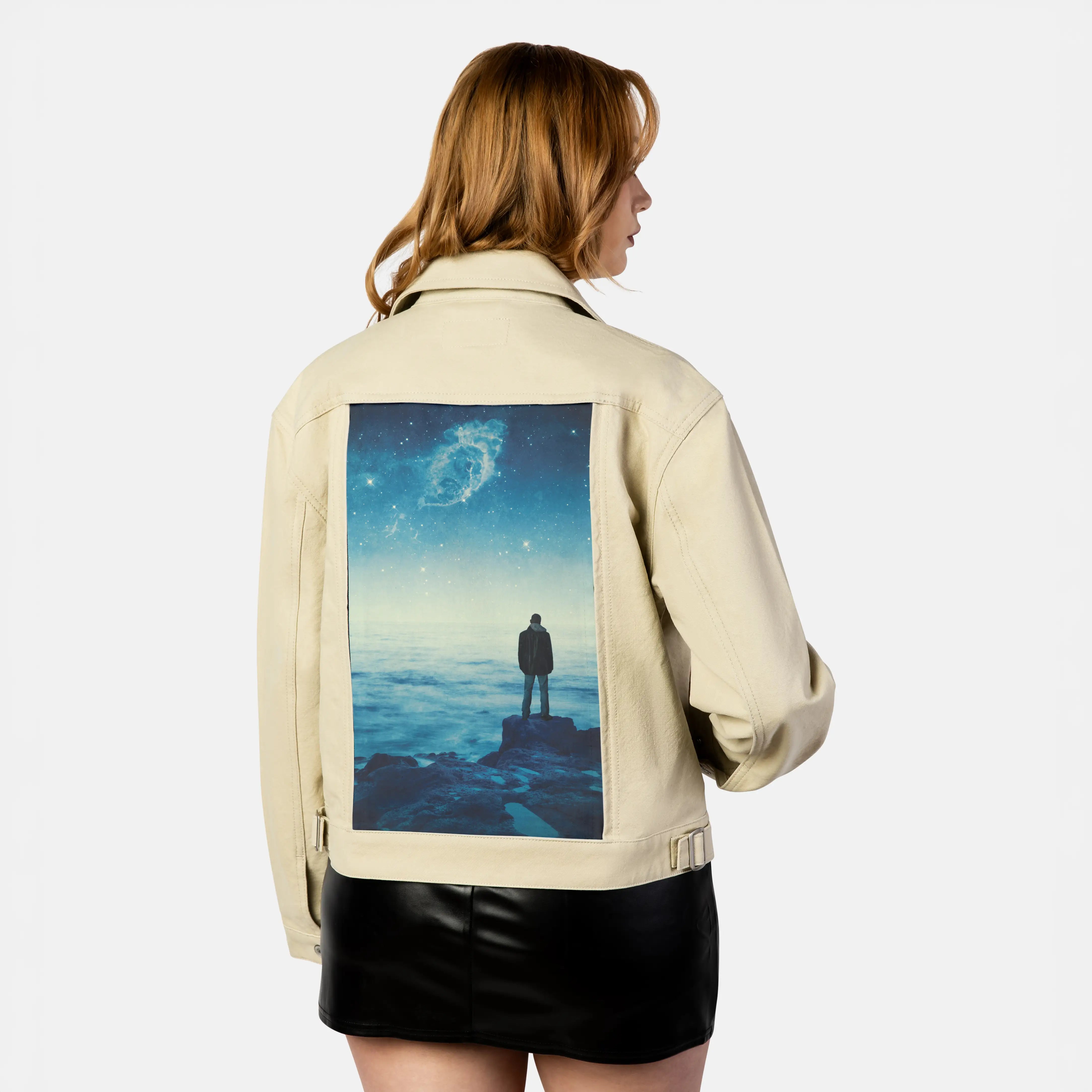 fargalaxy patch on female atelier canvas jacket in tan