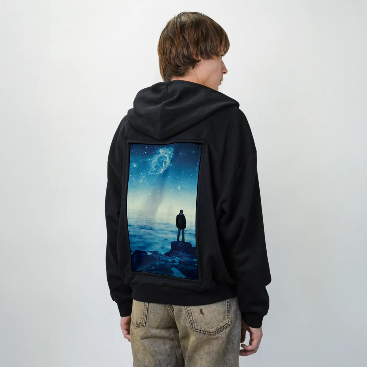 fargalaxy patch on male essential zip hoodie in after hours