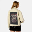 feedmeorelse patch on female atelier canvas jacket in tan