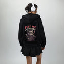 feedmeorelse patch on female essential zip hoodie in after hours