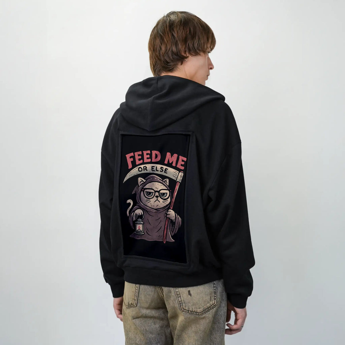 feedmeorelse patch on male essential zip hoodie in after hours