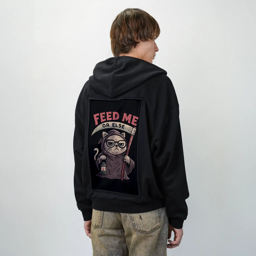 feedmeorelse patch on male essential zip hoodie in after hours