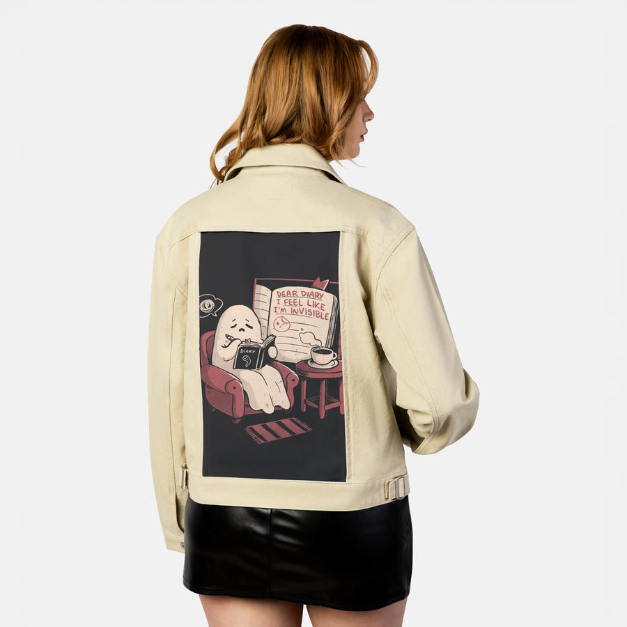 feelinginvisible patch on female atelier canvas jacket in tan