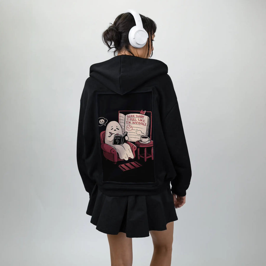 feelinginvisible patch on female essential zip hoodie in after hours