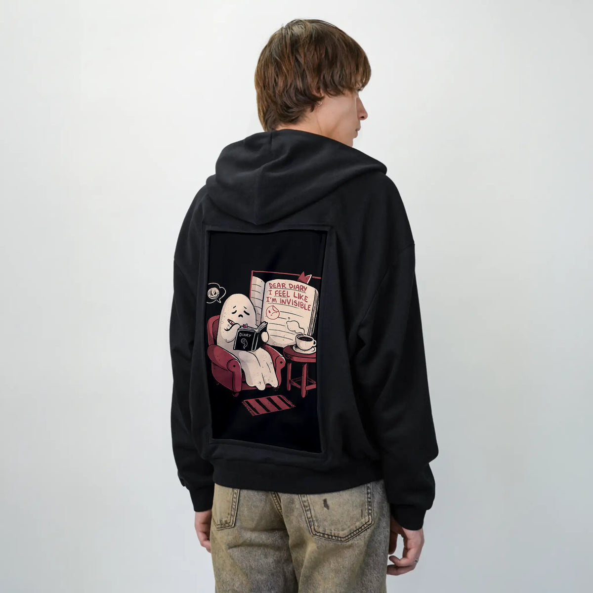 feelinginvisible patch on male essential zip hoodie in after hours