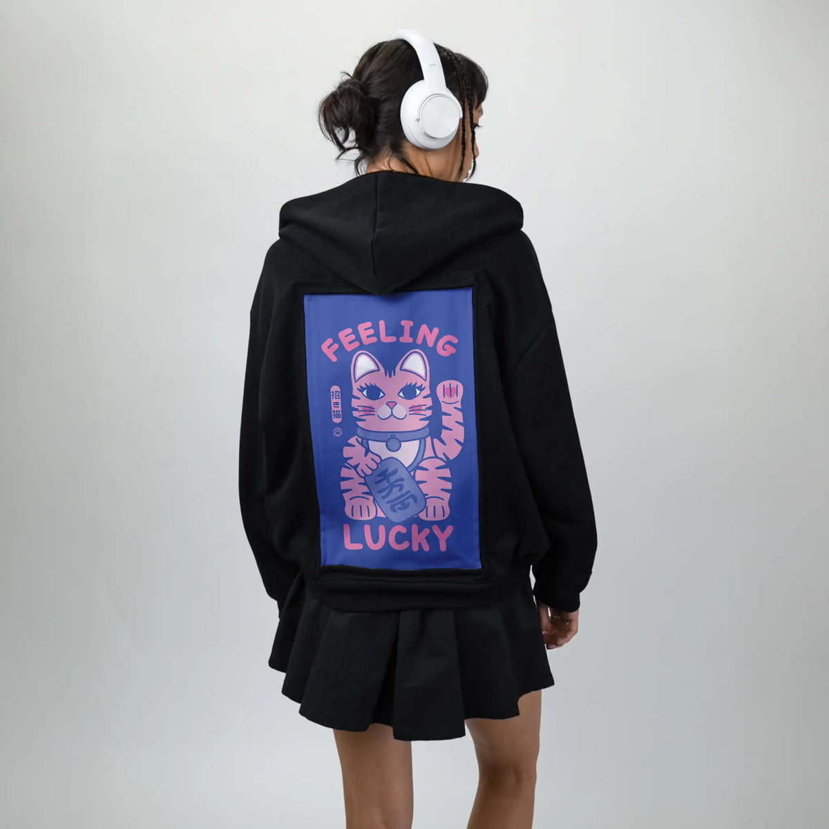 feelinglucky patch on female essential zip hoodie in after hours