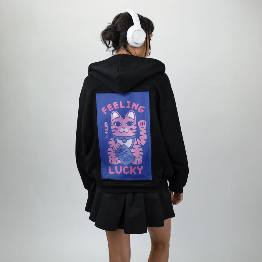 feelinglucky patch on female essential zip hoodie in after hours
