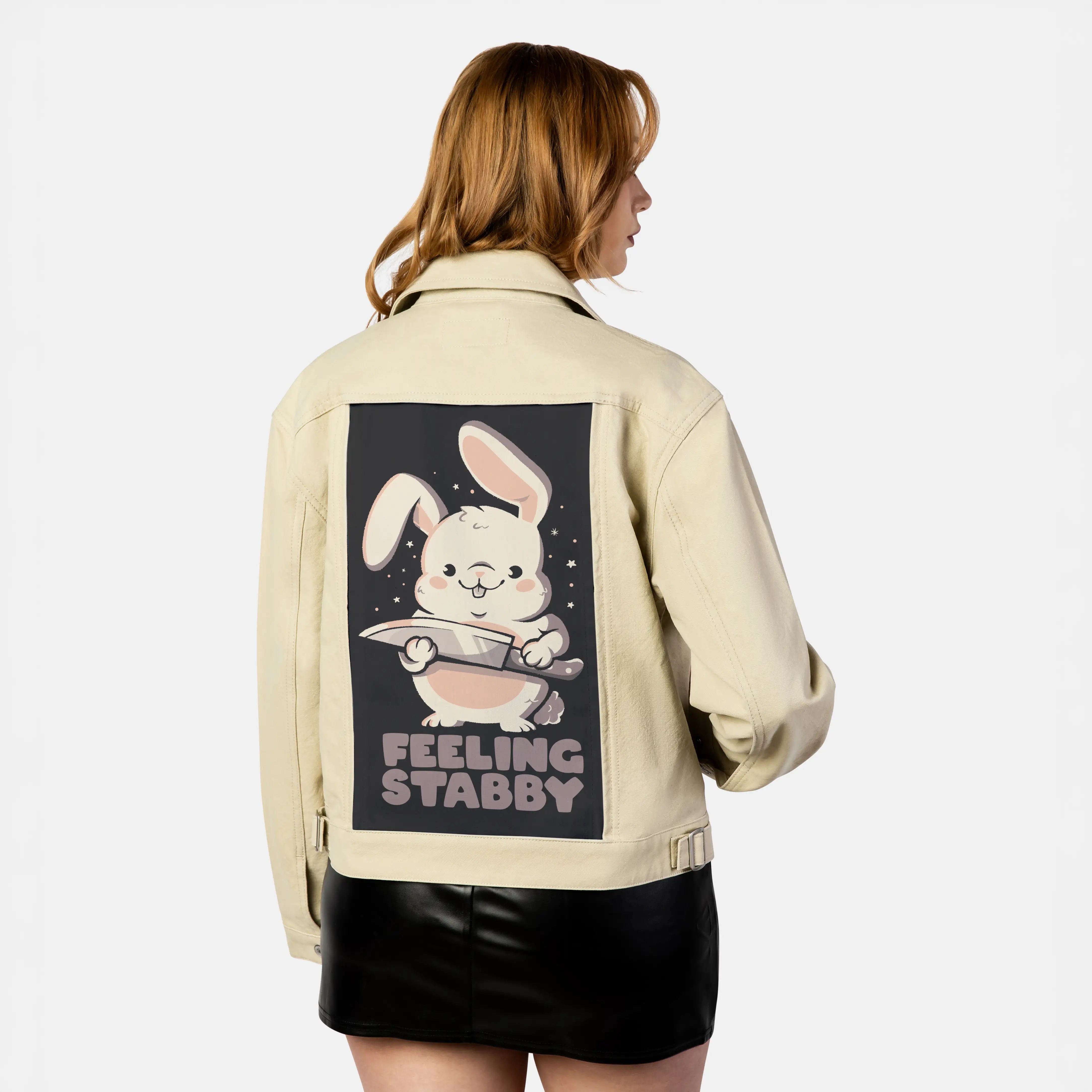 feelingstabby patch on female atelier canvas jacket in tan