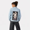 feelingstabby patch on female og denim jacket in oceanside