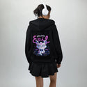 felineevil patch on female essential zip hoodie in after hours