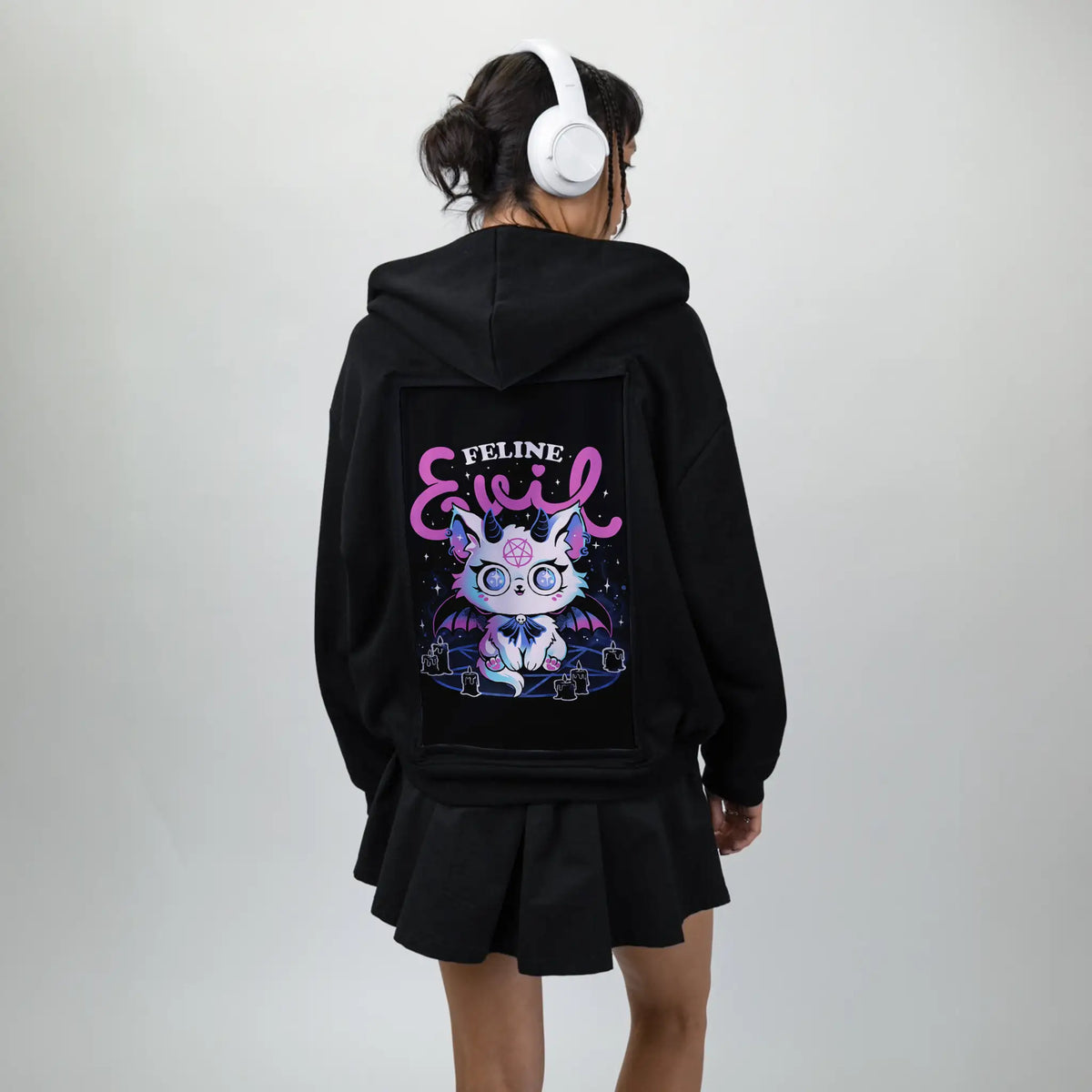 felineevil patch on female essential zip hoodie in after hours