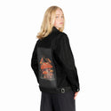 felinefungi patch on female og denim jacket in raven