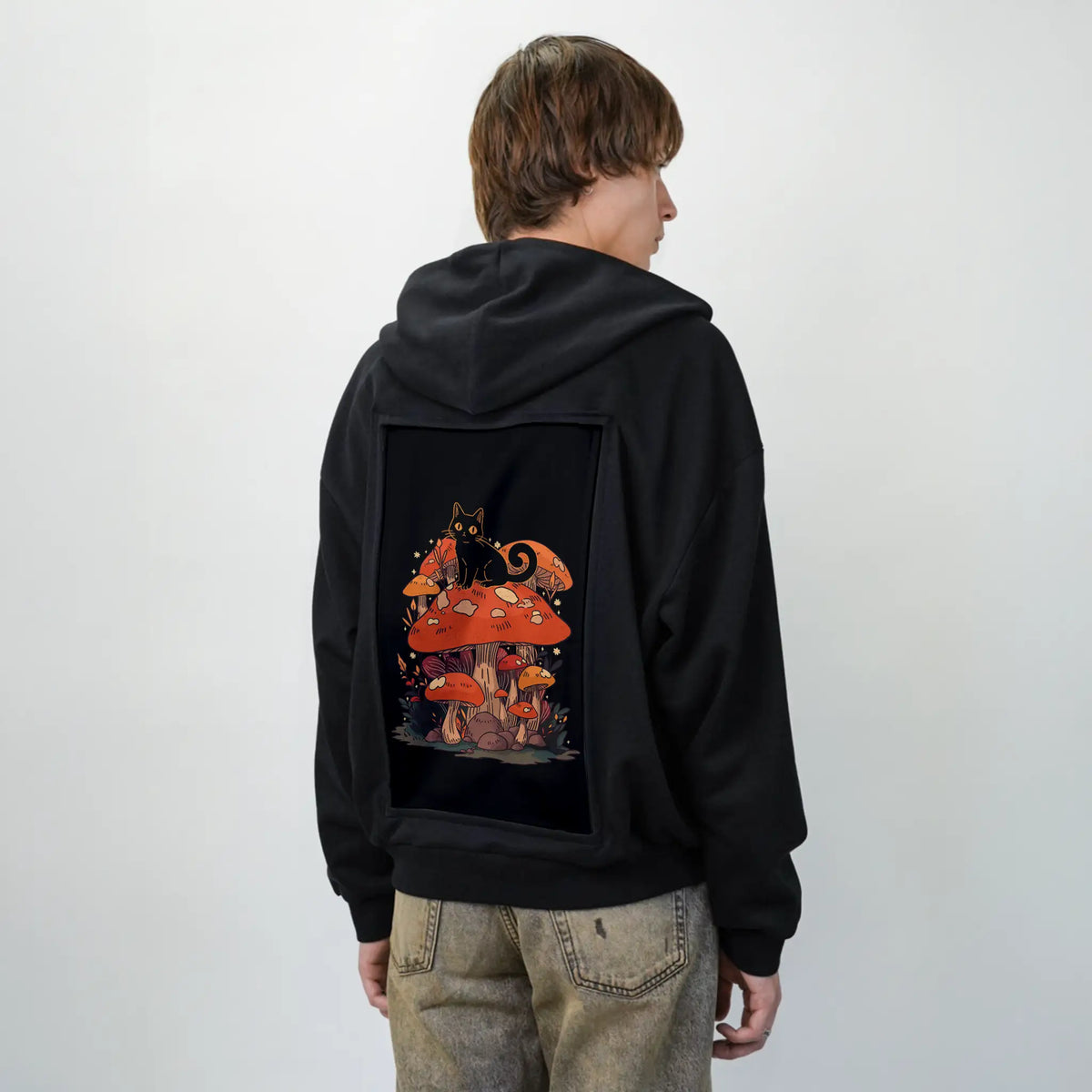 felinefungi patch on male essential zip hoodie in after hours
