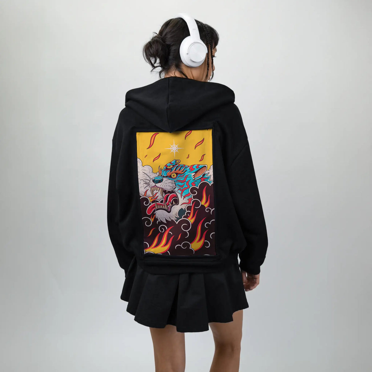 fierytiger patch on female essential zip hoodie in after hours