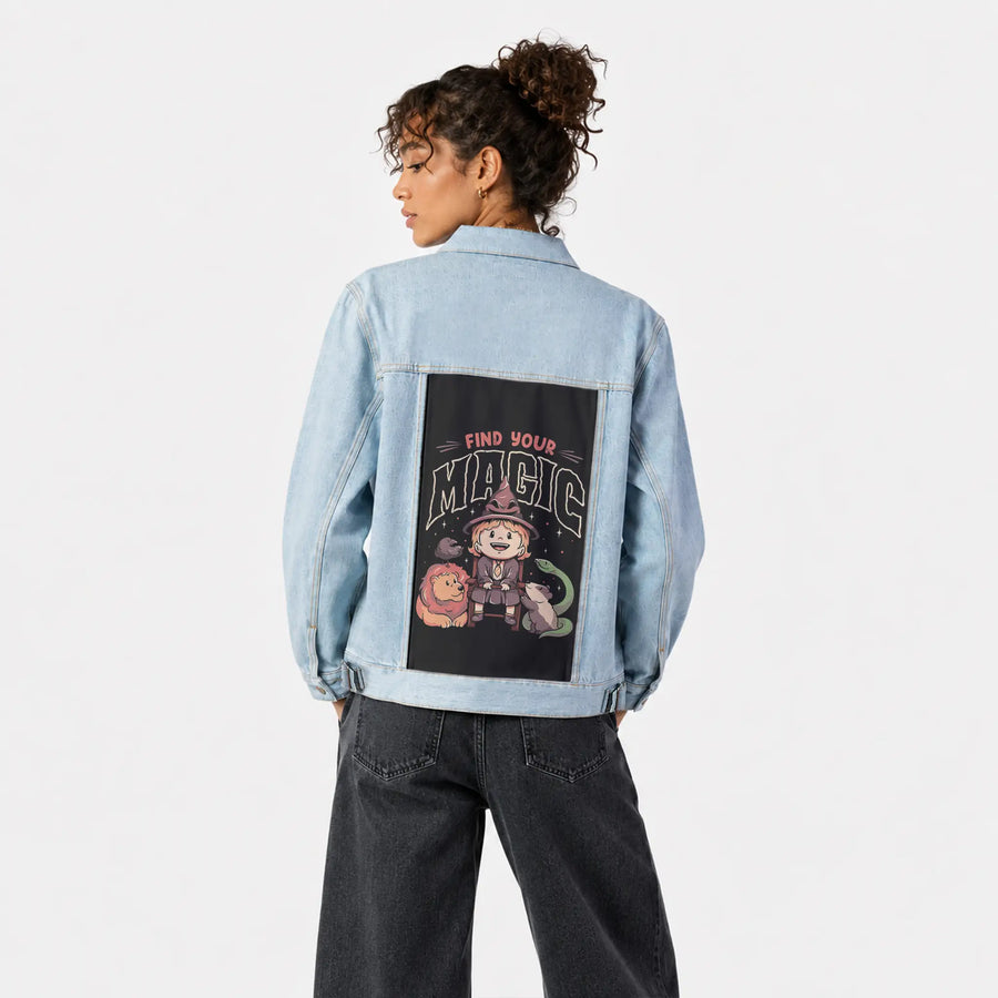 findyourmagic patch on female og denim jacket in oceanside