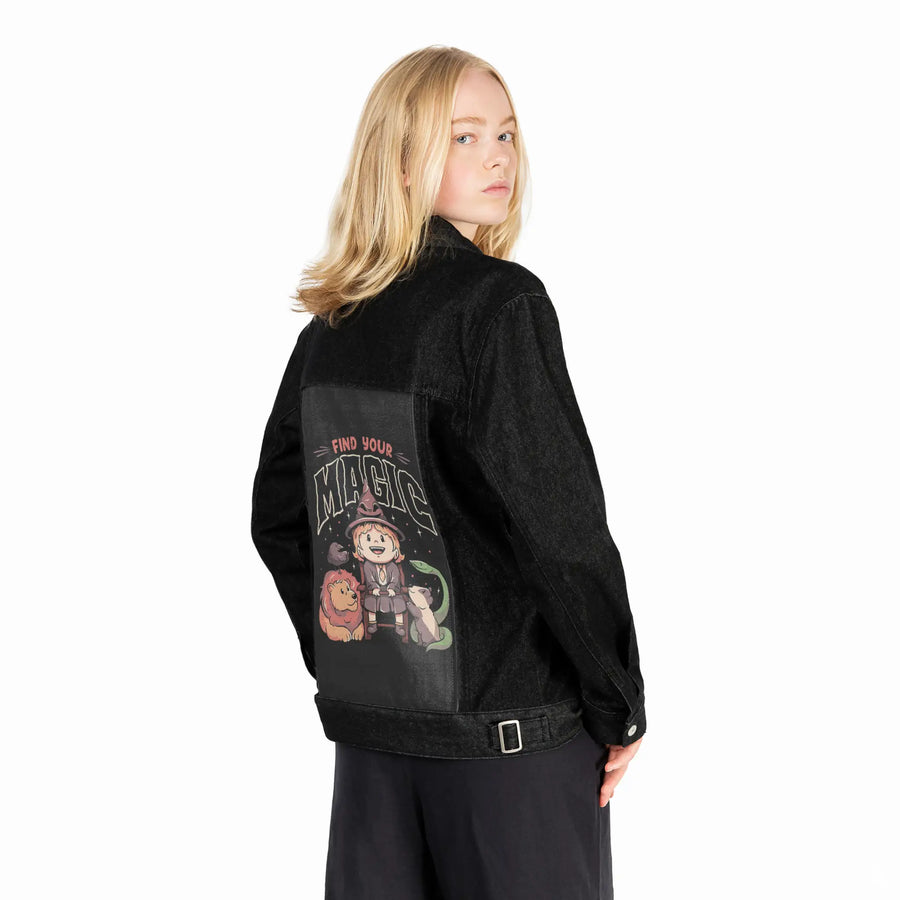 findyourmagic patch on female og denim jacket in raven