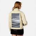 floating patch on female atelier canvas jacket in tan