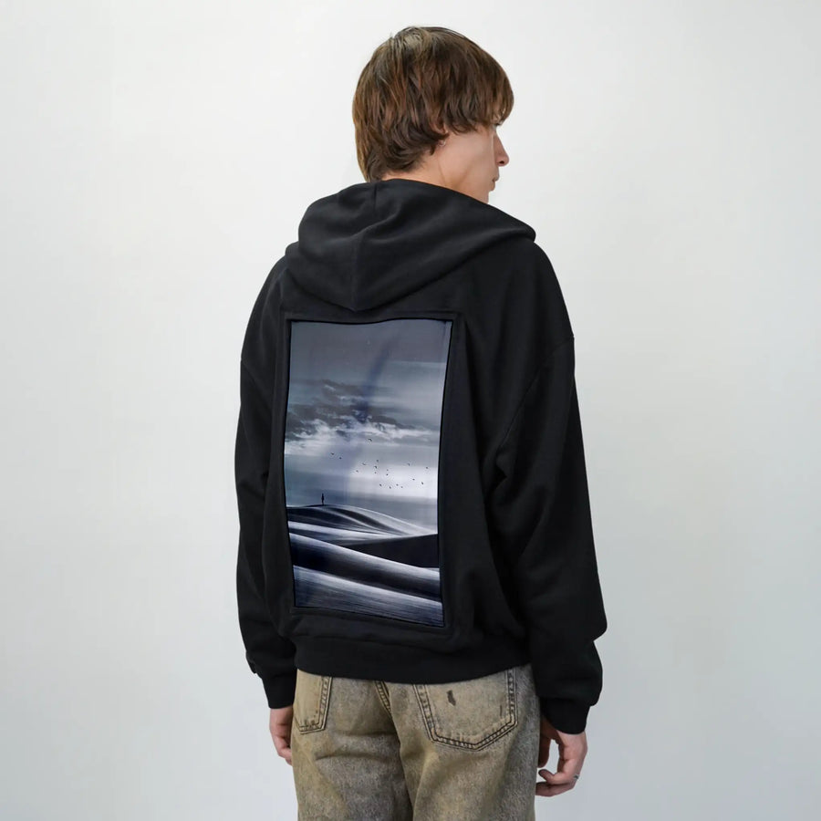 floating patch on male essential zip hoodie in after hours