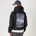floating patch on male retro cord hoodie in onyx