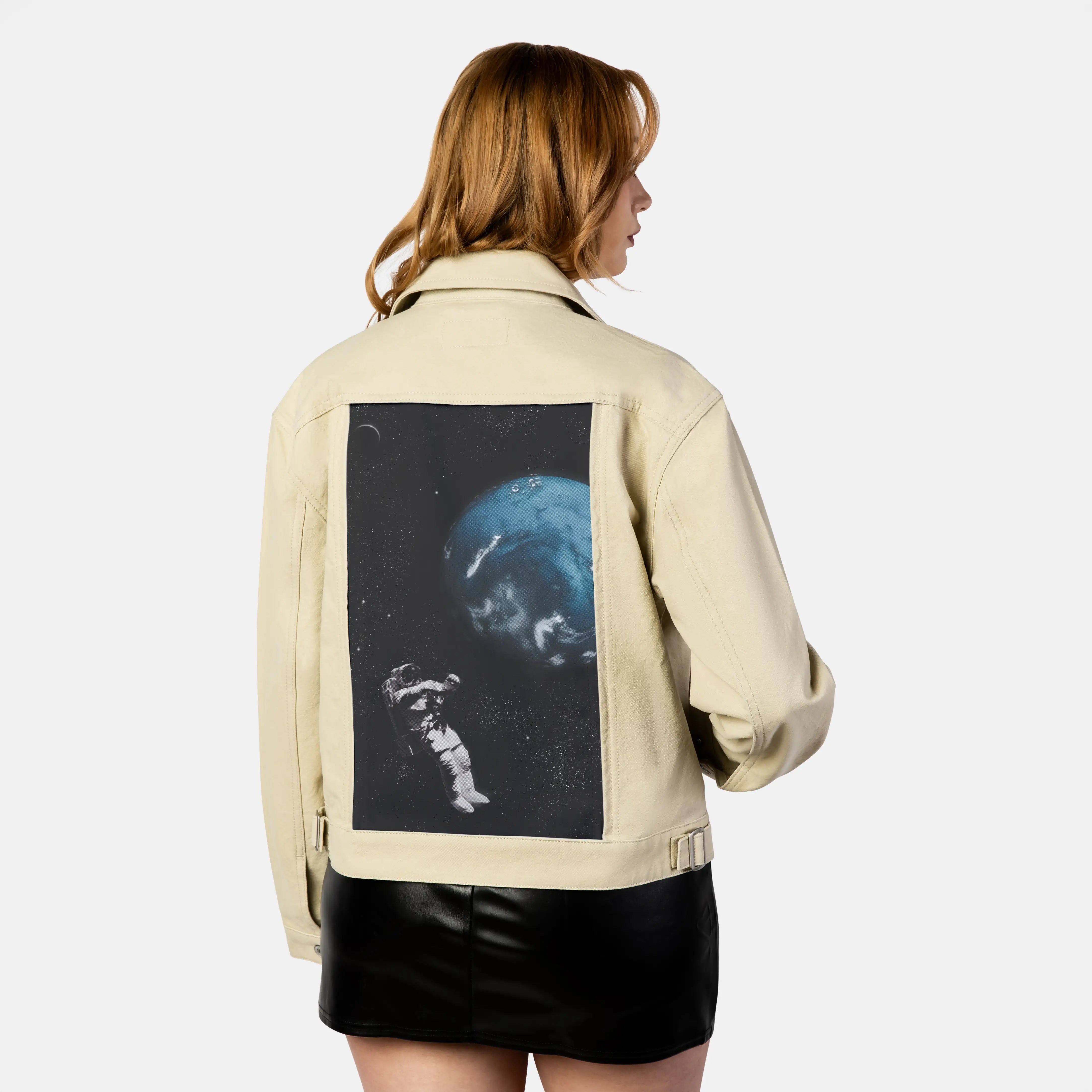 floatingastronaut patch on female atelier canvas jacket in tan