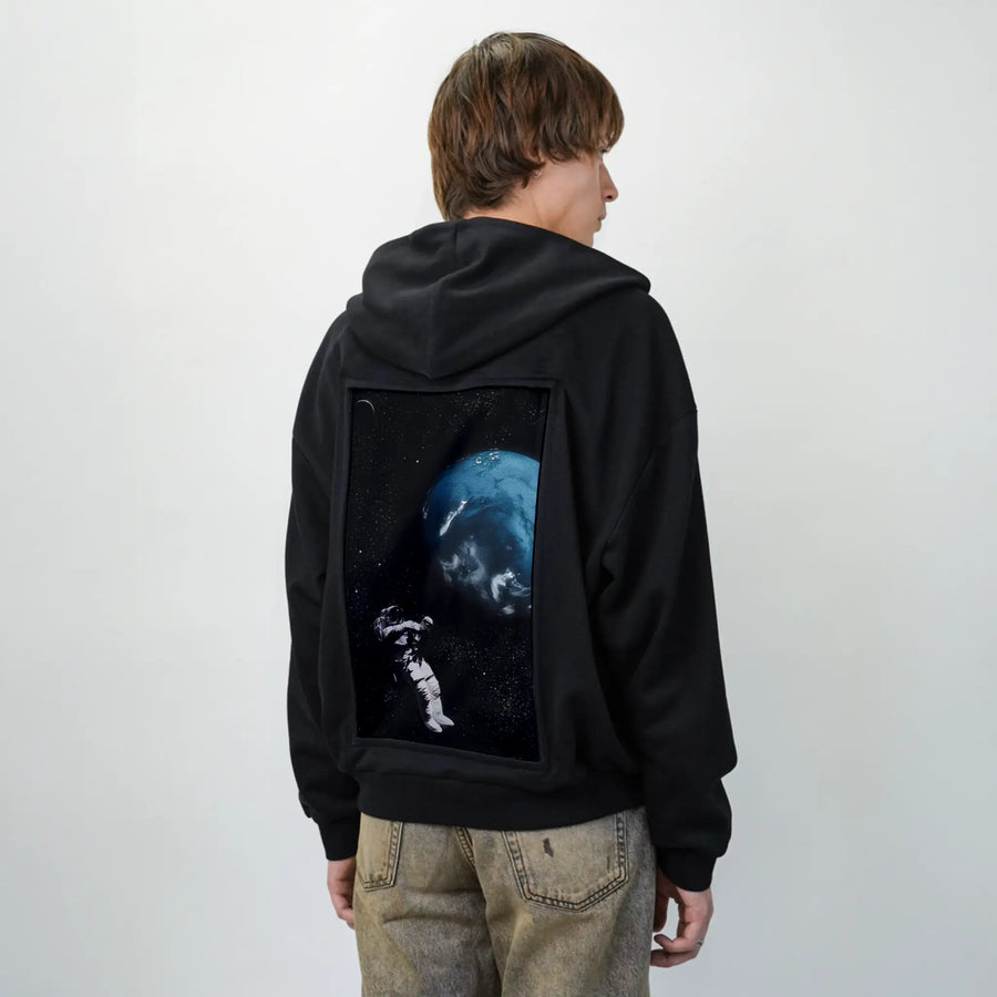 floatingastronaut patch on male essential zip hoodie in after hours