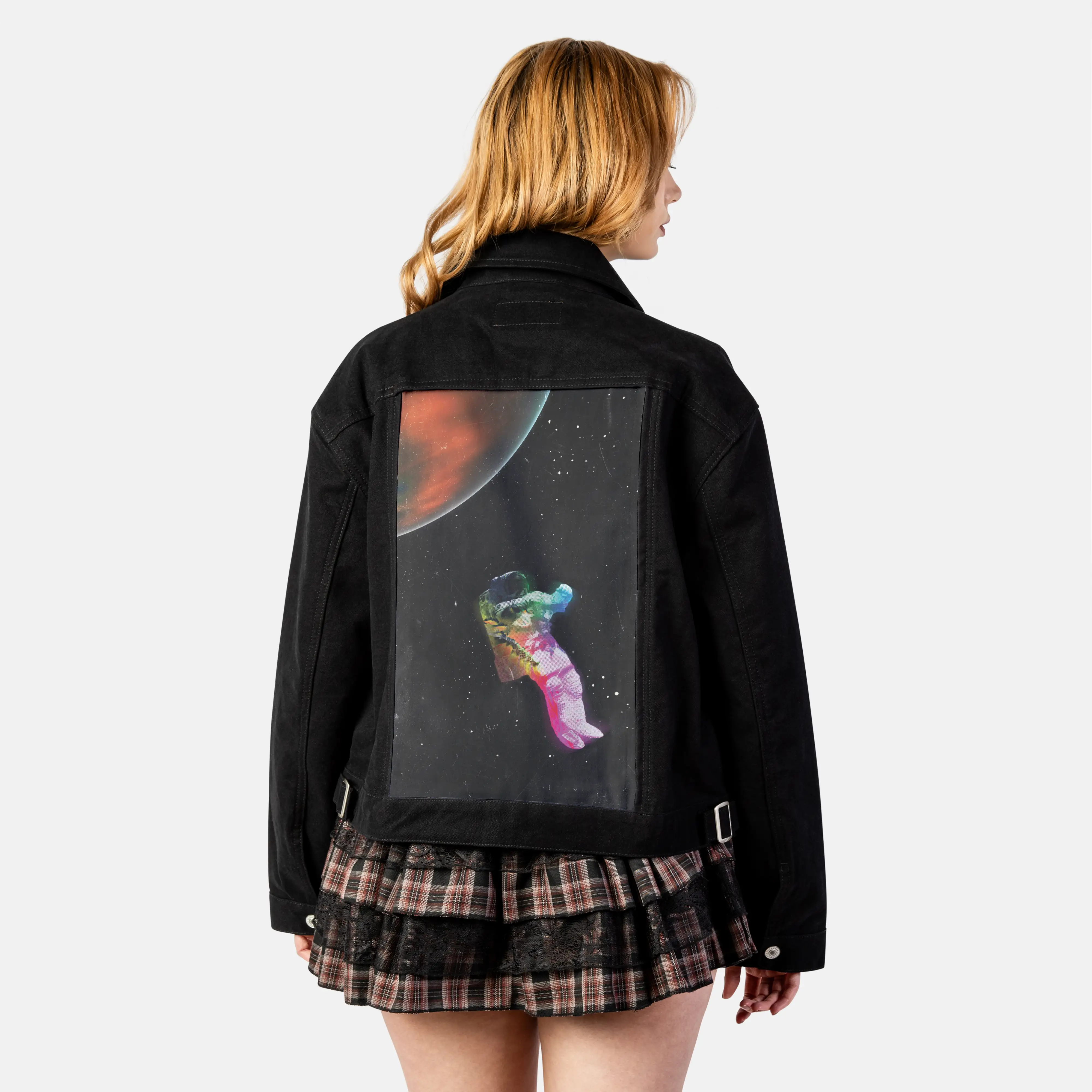 floatinginspace patch on female atelier canvas jacket in nightfall