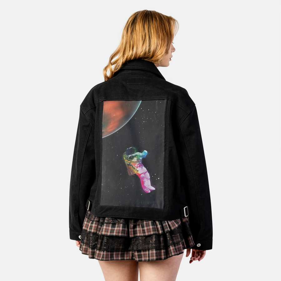 floatinginspace patch on female atelier canvas jacket in nightfall