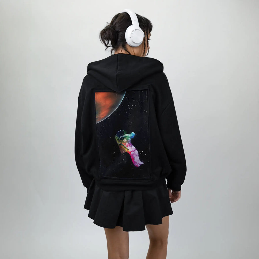 floatinginspace patch on female essential zip hoodie in after hours