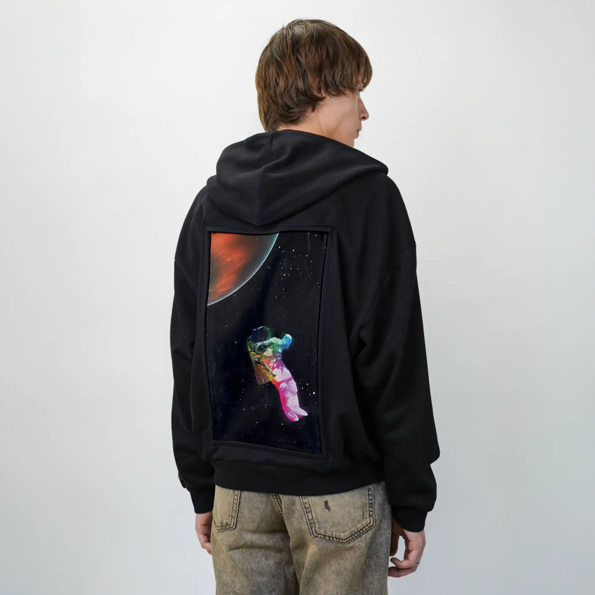 floatinginspace patch on male essential zip hoodie in after hours