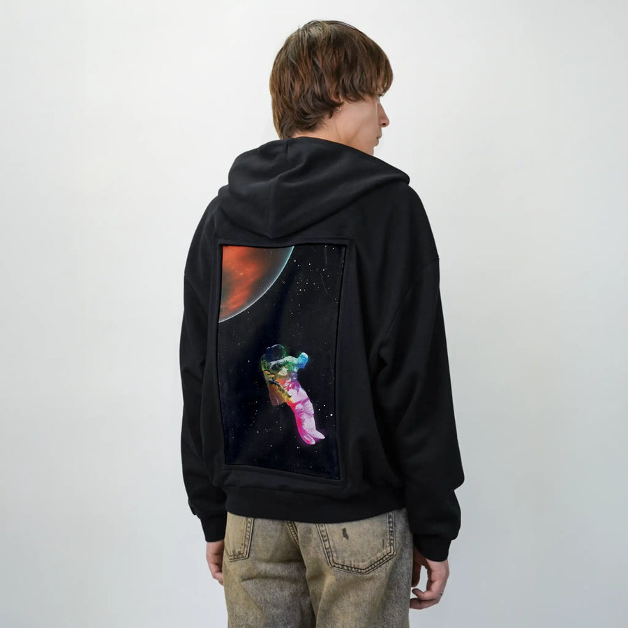 floatinginspace patch on male essential zip hoodie in after hours