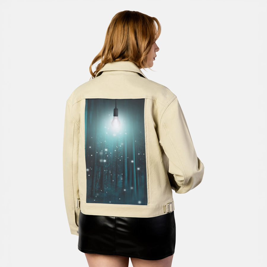 floatinglight patch on female atelier canvas jacket in tan