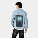 floatinglight patch on male og denim jacket in oceanside