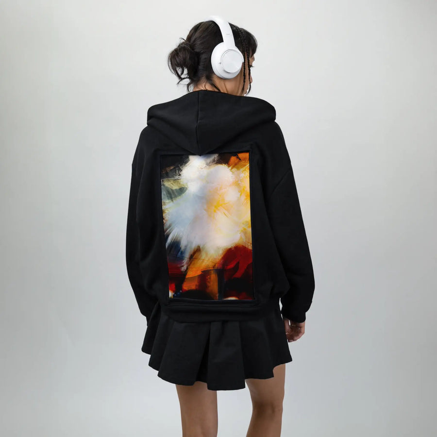 floradiffusion patch on female essential zip hoodie in after hours