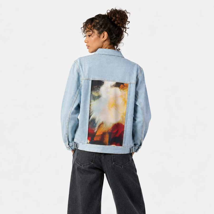floradiffusion patch on female og denim jacket in oceanside