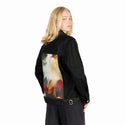 floradiffusion patch on female og denim jacket in raven