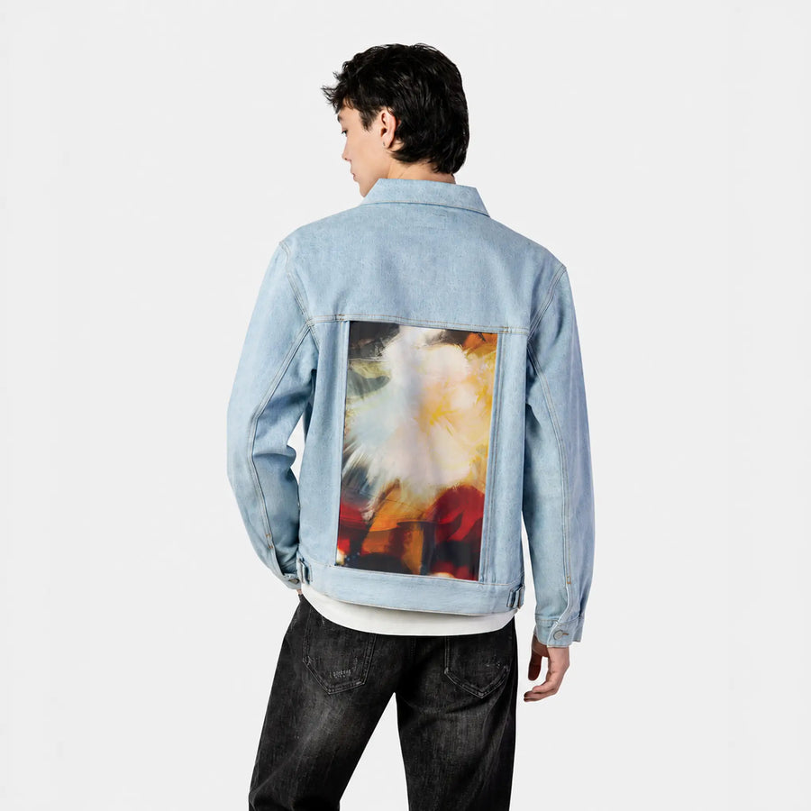 floradiffusion patch on male og denim jacket in oceanside