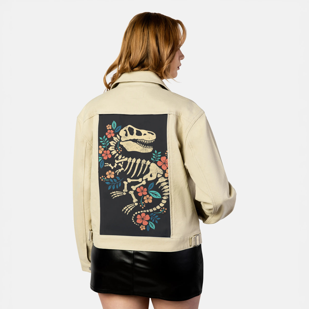 floralfossil patch on female atelier canvas jacket in tan