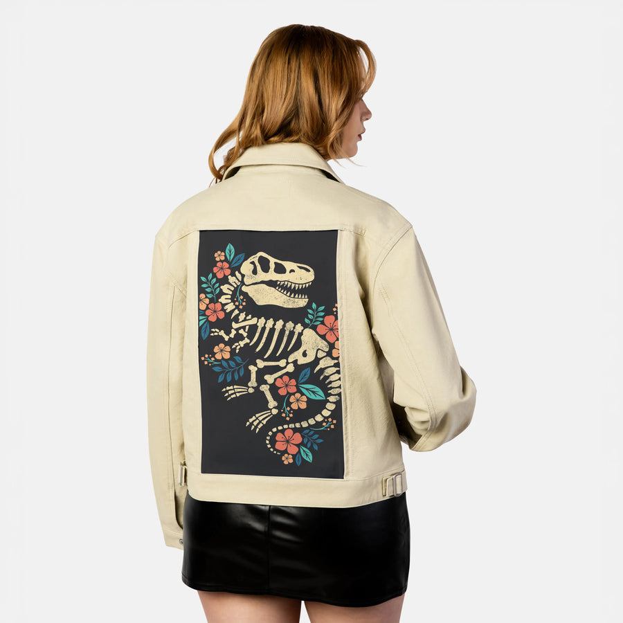 floralfossil patch on female atelier canvas jacket in tan