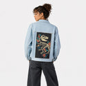 floralfossil patch on female og denim jacket in oceanside