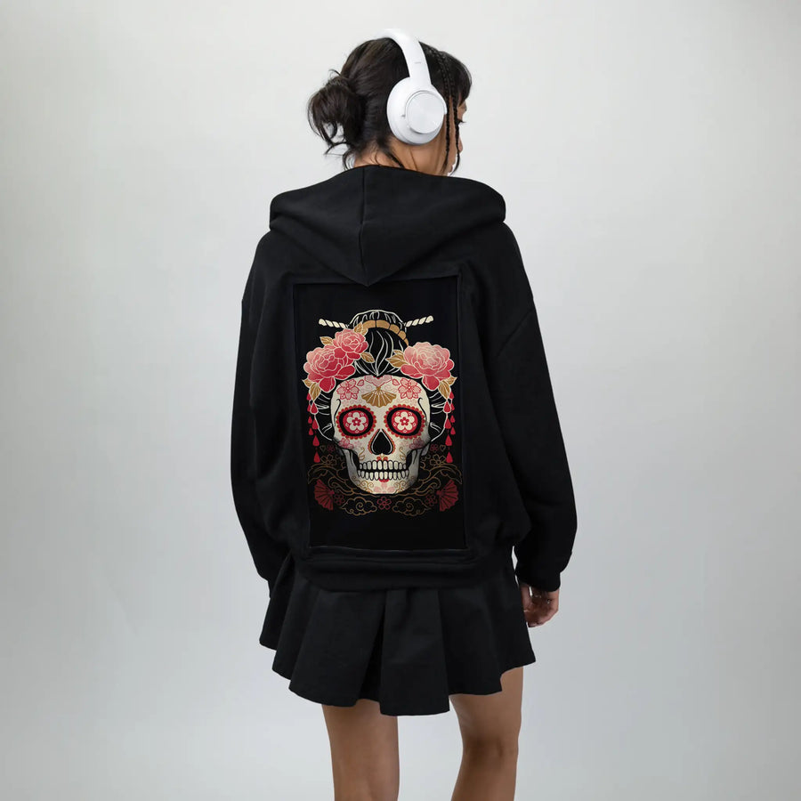floralgeisha patch on female essential zip hoodie in after hours