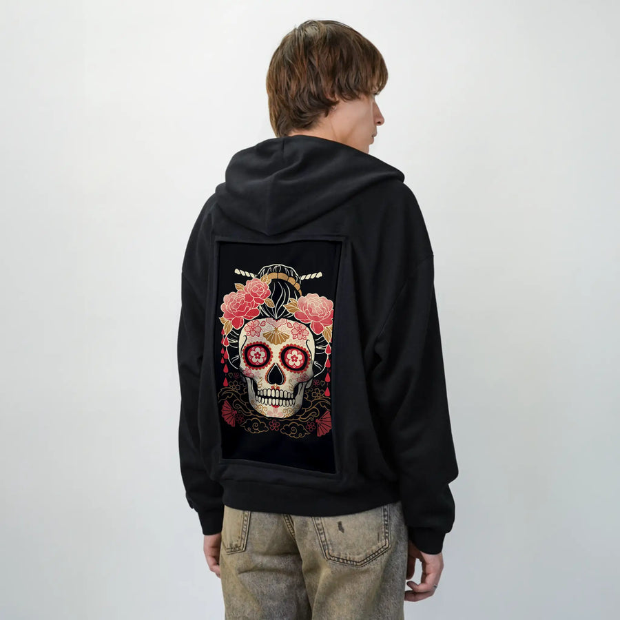 floralgeisha patch on male essential zip hoodie in after hours