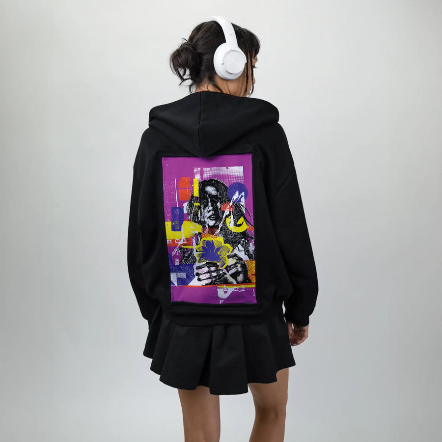 flowergirl patch on female essential zip hoodie in after hours