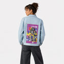 flowergirl patch on female og denim jacket in oceanside
