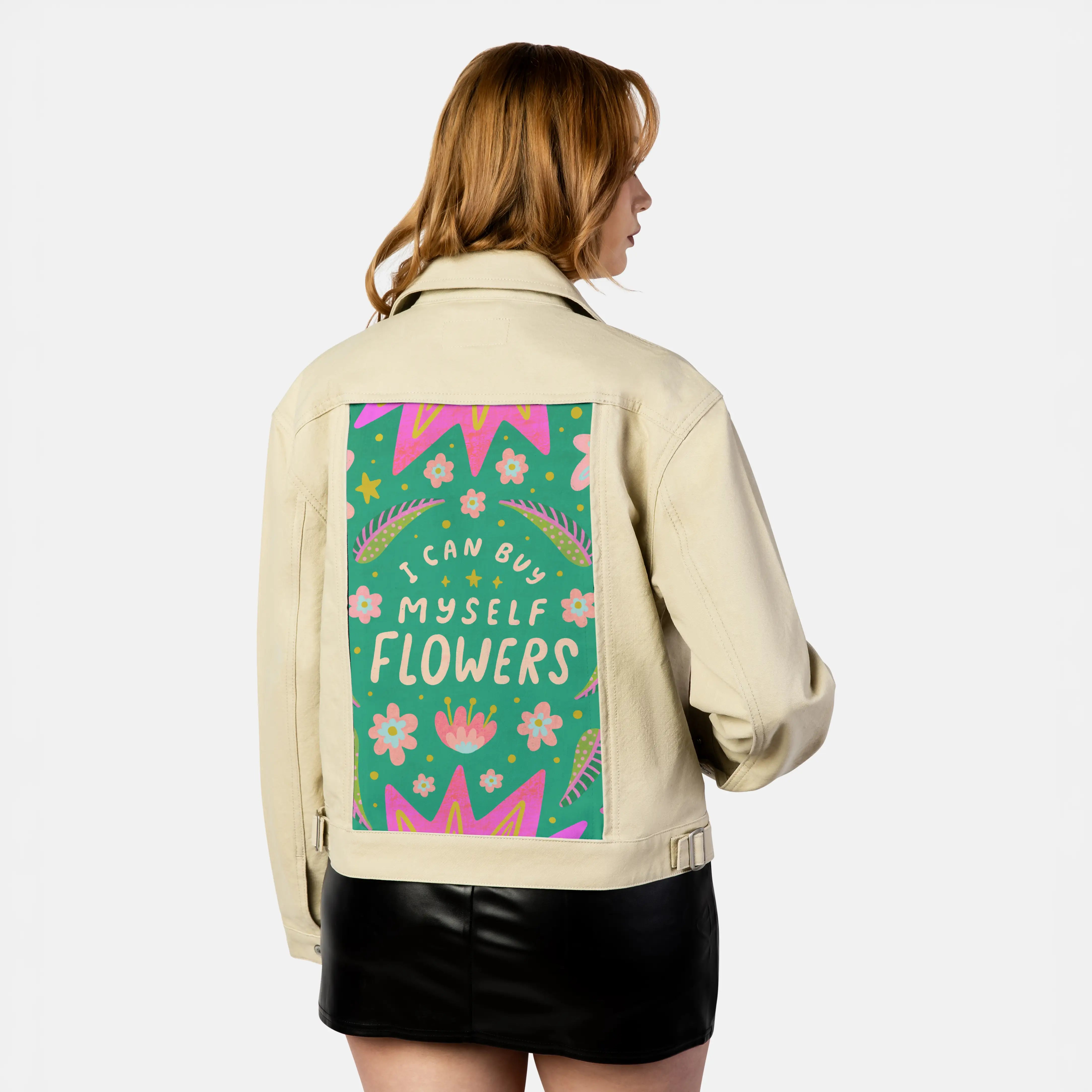 flowersforme patch on female atelier canvas jacket in tan