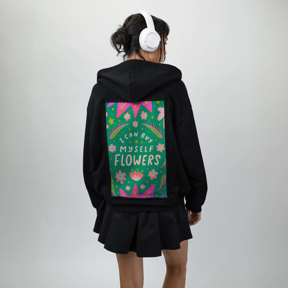 flowersforme patch on female essential zip hoodie in after hours