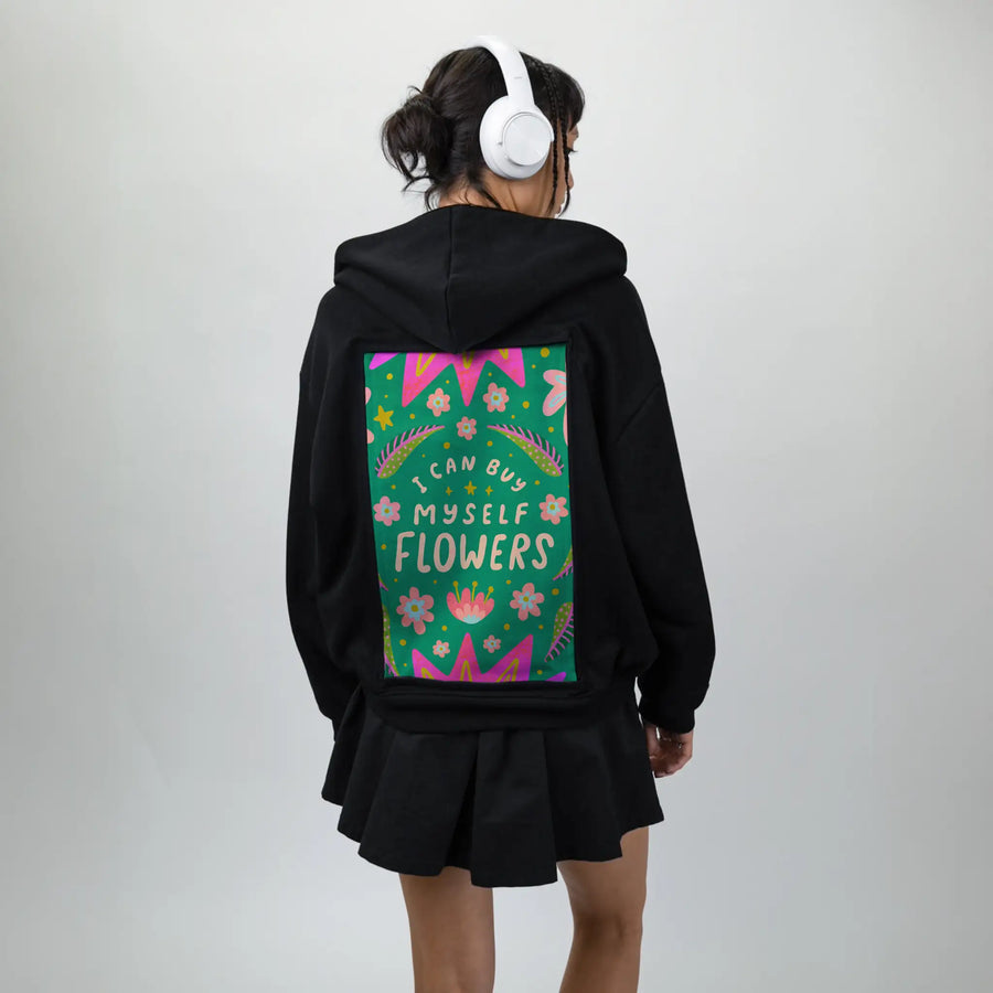 flowersforme patch on female essential zip hoodie in after hours